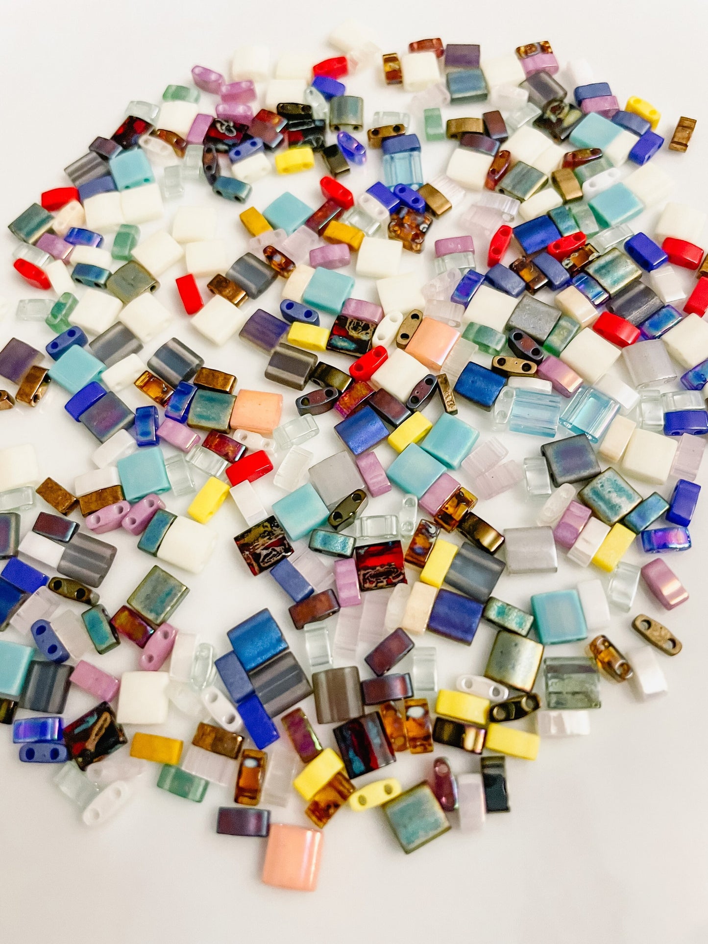 Assorted Color Glass Miyuki Tila Beads Bulk Tile Square Shaped Beads Mixed Lot of Full Tila, Half Tila, and Quarter Tila