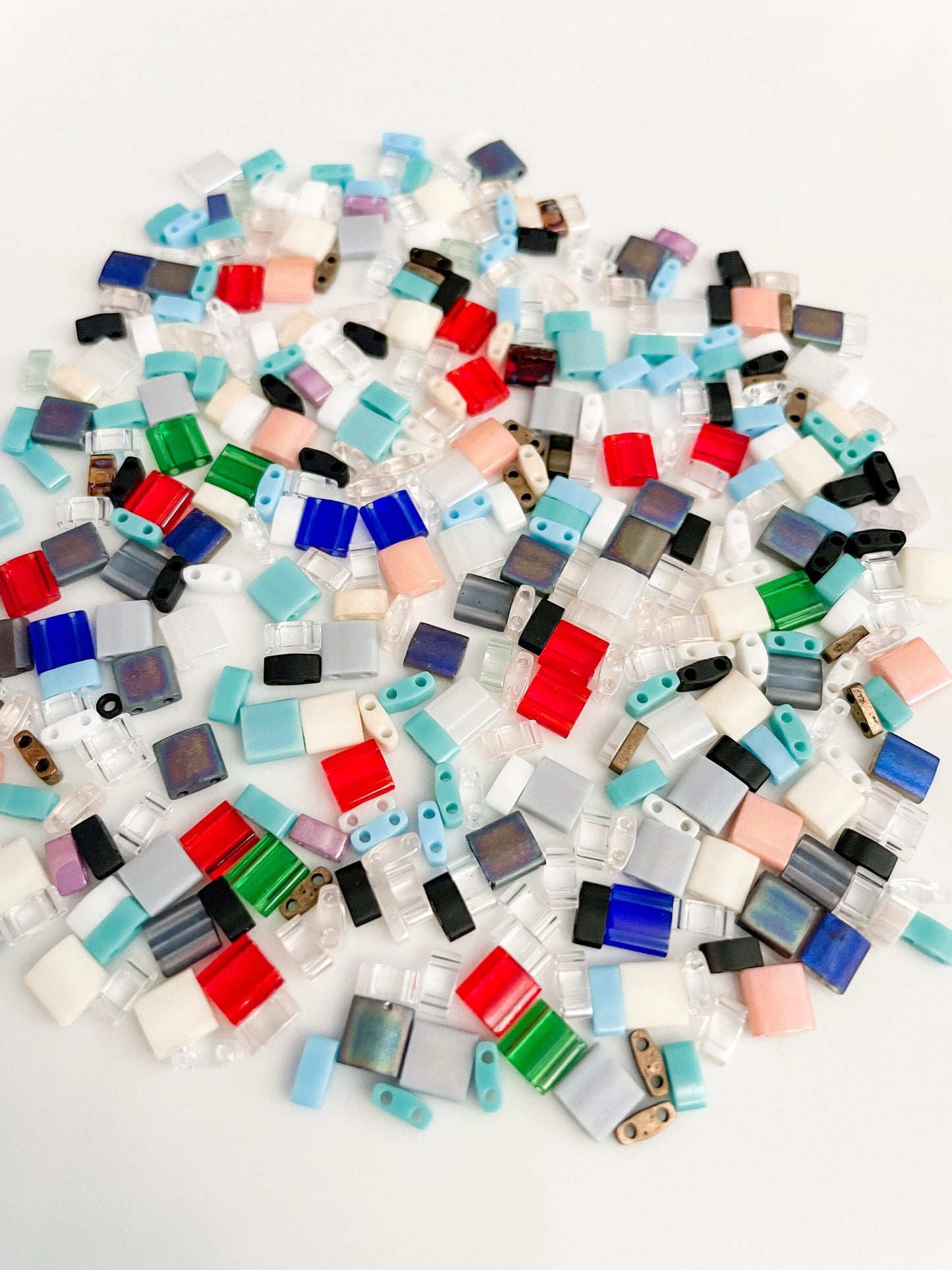 Assorted Color Glass Miyuki Tila Beads Bulk Tile Square Shaped Beads Mixed Lot of Full Tila, Half Tila, and Quarter Tila