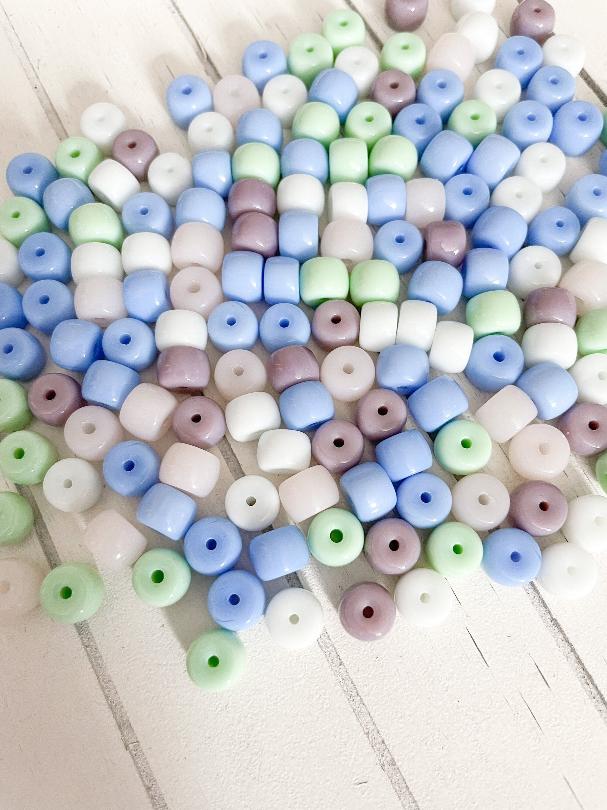 Pastel Mix of Opaque Glass Barrel Beads 8x6mm