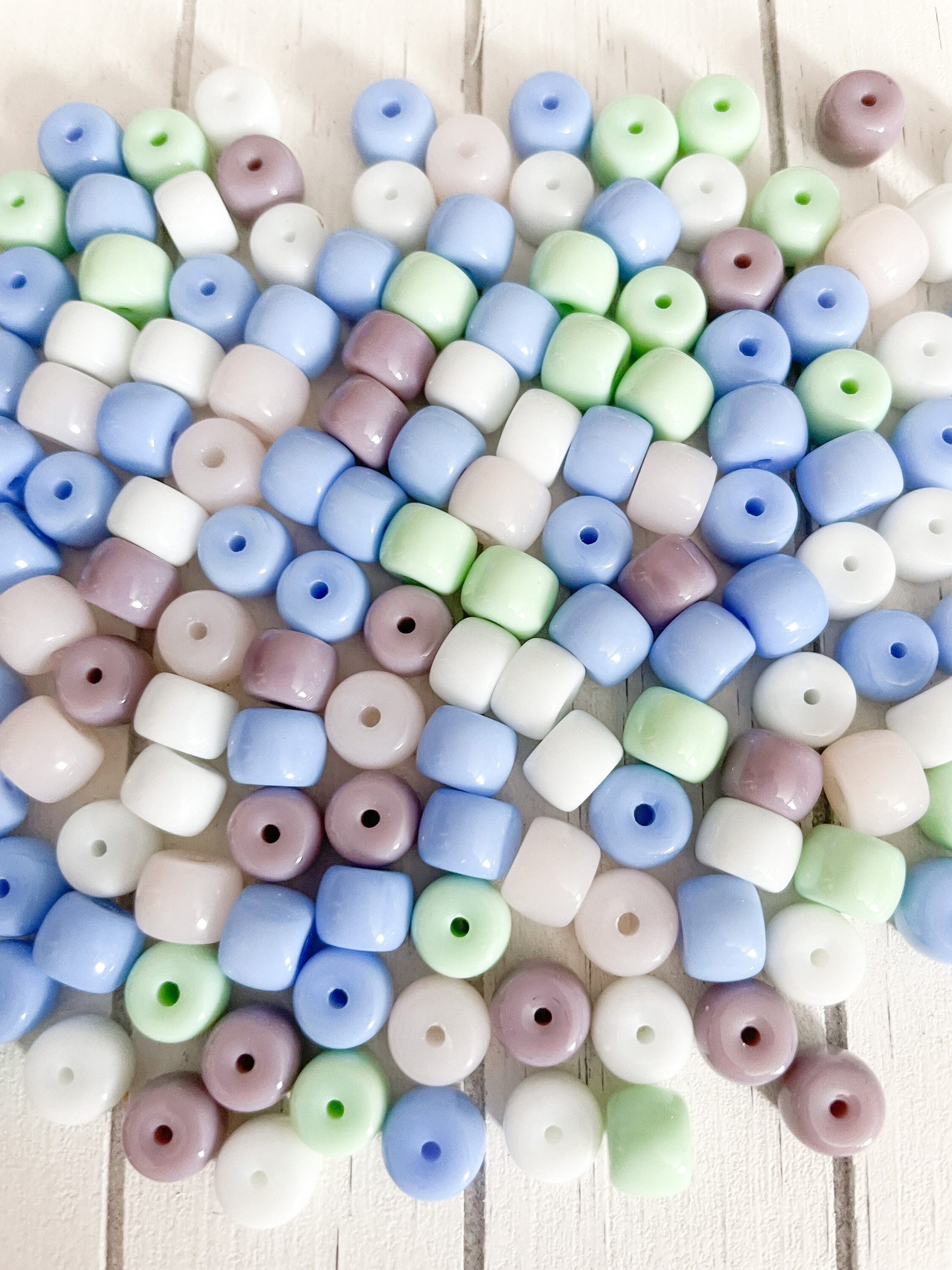 Pastel Mix of Opaque Glass Barrel Beads 8x6mm