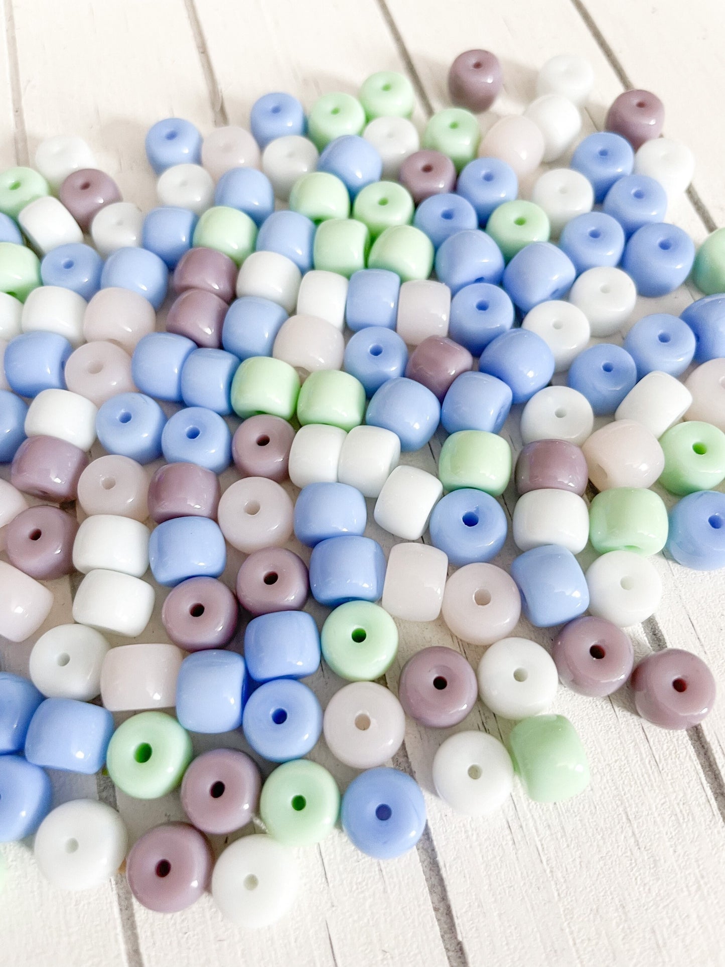 Pastel Mix of Opaque Glass Barrel Beads 8x6mm