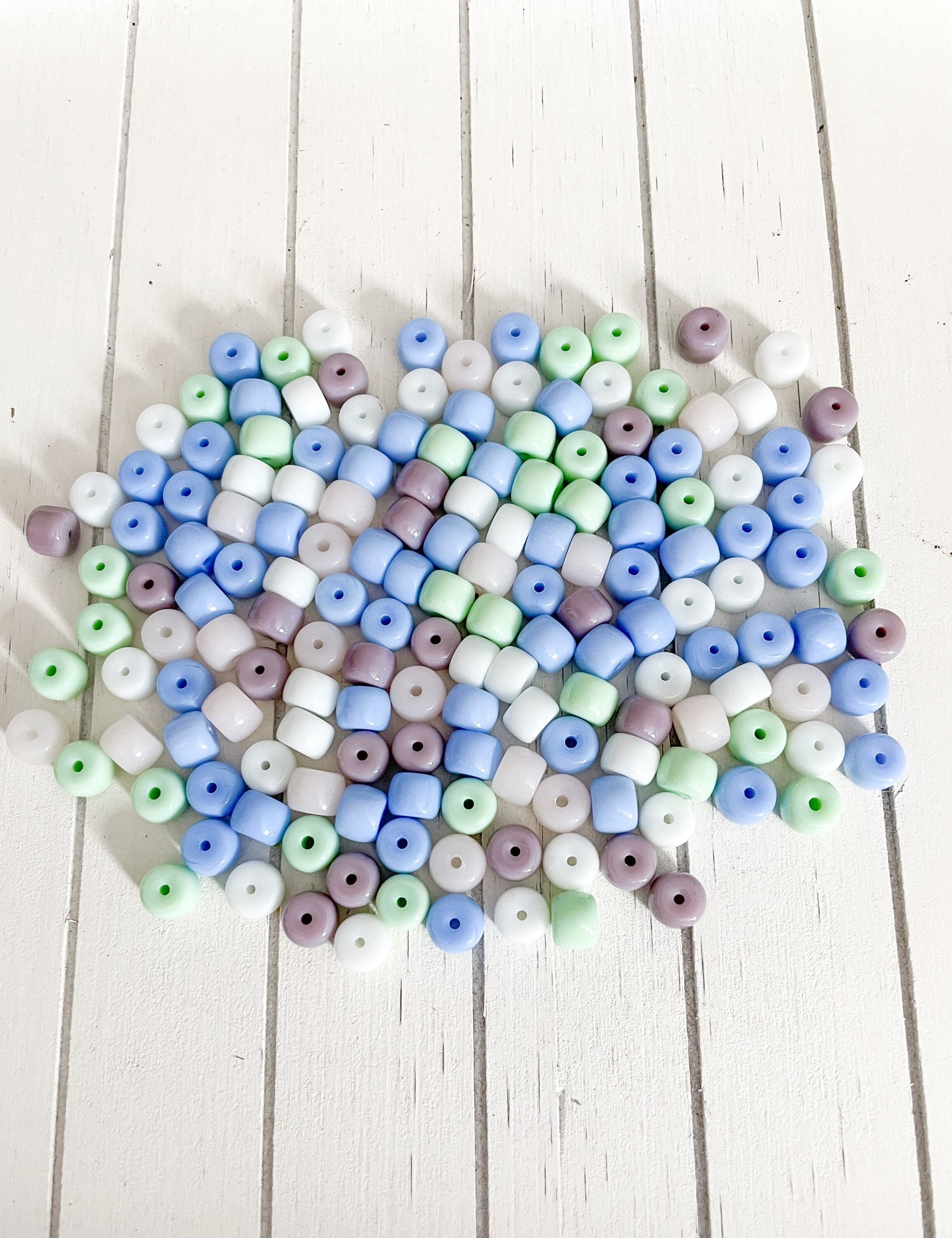 Pastel Mix of Opaque Glass Barrel Beads 8x6mm