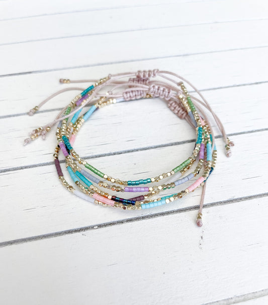 Delicate Minimalist Miyuki Delica Color Block Beaded Bracelet Handmade - Adjustable - One Size