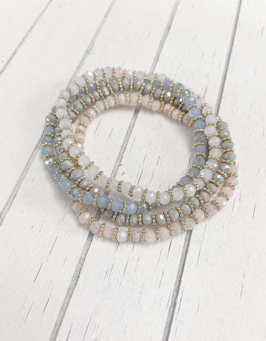 Stretchy Minimalist Handmade Beaded Bracelet - One Size Fits Most - 4mm Glass Rondelle Beads and Gold Spacers